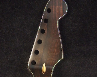 Handcrafted Electric Guitar Replacement Strat Neck, Solid Macassar Ebony, Eagle Abalone MOP Inlay, Bruce Wei GN-2106