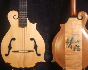 Handmade F Style Tenor Ukulele, ArchBack, Spruce & Curly Maple, Dove Inlay, Soft-bag, Bruce Wei  FM17-2034