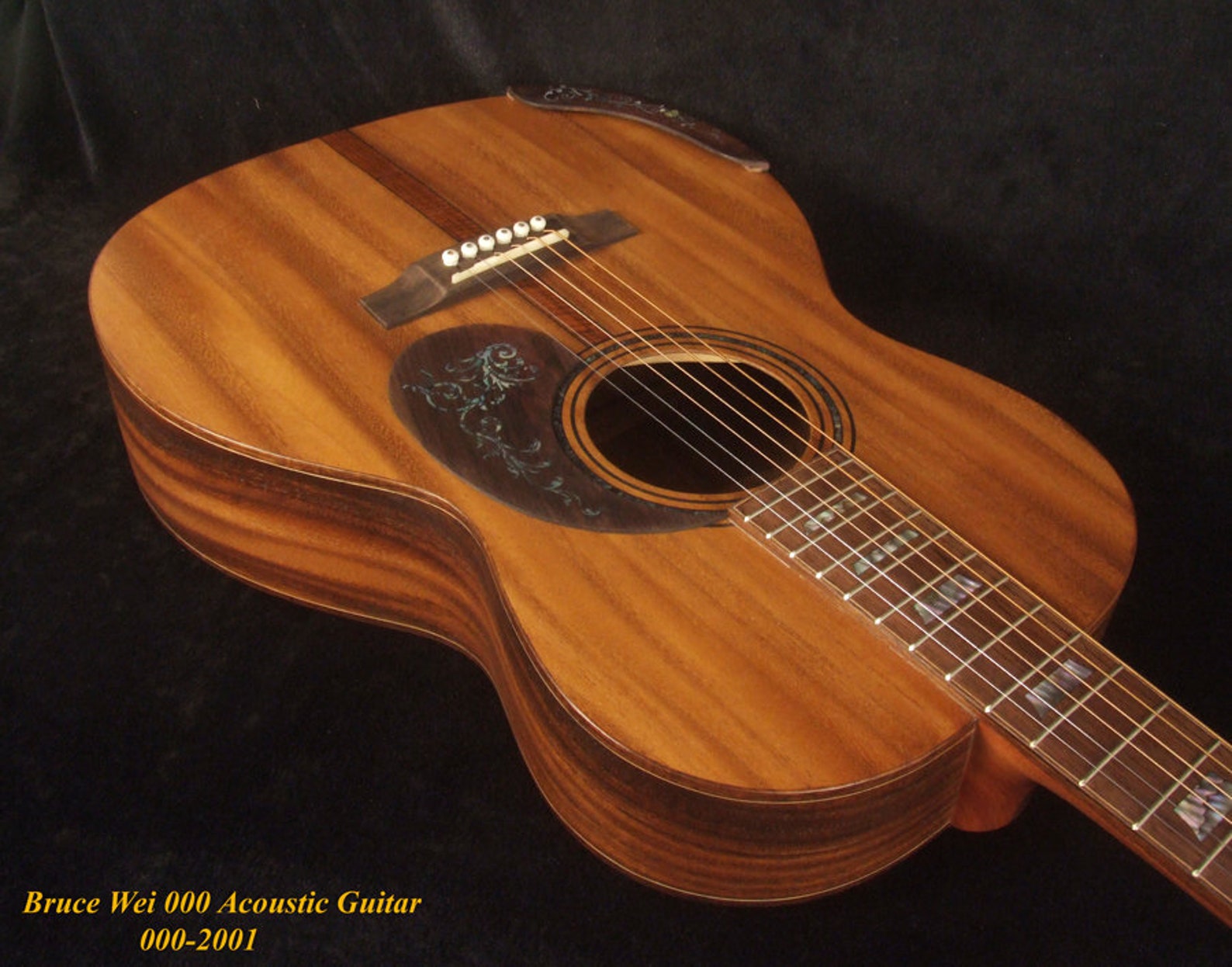 Bruce Wei Solid Acacia 000 Acoustic Guitar Abalone Inlay Etsy