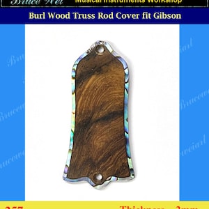 Free Shipping Fit Gibson Burl Wood Truss Rod Cover, Abalone Inlay, Bruce Wei ( 257 )