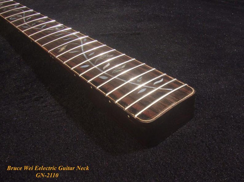 Mástil de repuesto para guitarra eléctrica TELE, hecho a mano, de ébano macizo de Macassar, con incrustaciones de vid, Bruce Wei GN-2110 imagen 4