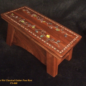 Klassische Gitarren-Fußstütze, Fußständer, Nussbaum Massiv mit Mop & Abalone Vine Inlay, Brutalist Brucre Wei (FS-008)