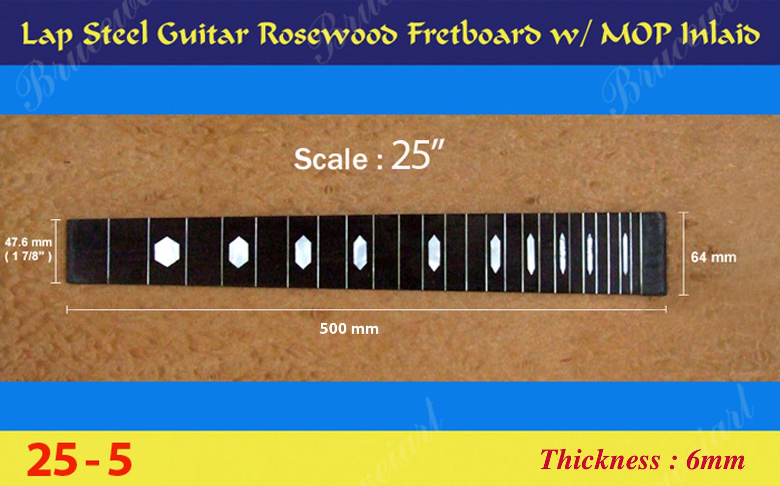 Bruce Wei Lap Steel Fretboard W/mop Inlay Scale 25 5 Etsy
