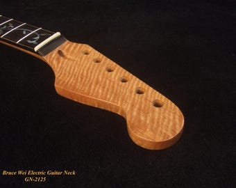 Mástil de repuesto para guitarra eléctrica tipo Stratocaster, hecho a mano en arce rizado macizo, con incrustaciones de vid de nácar, Bruce Wei GN-2125.