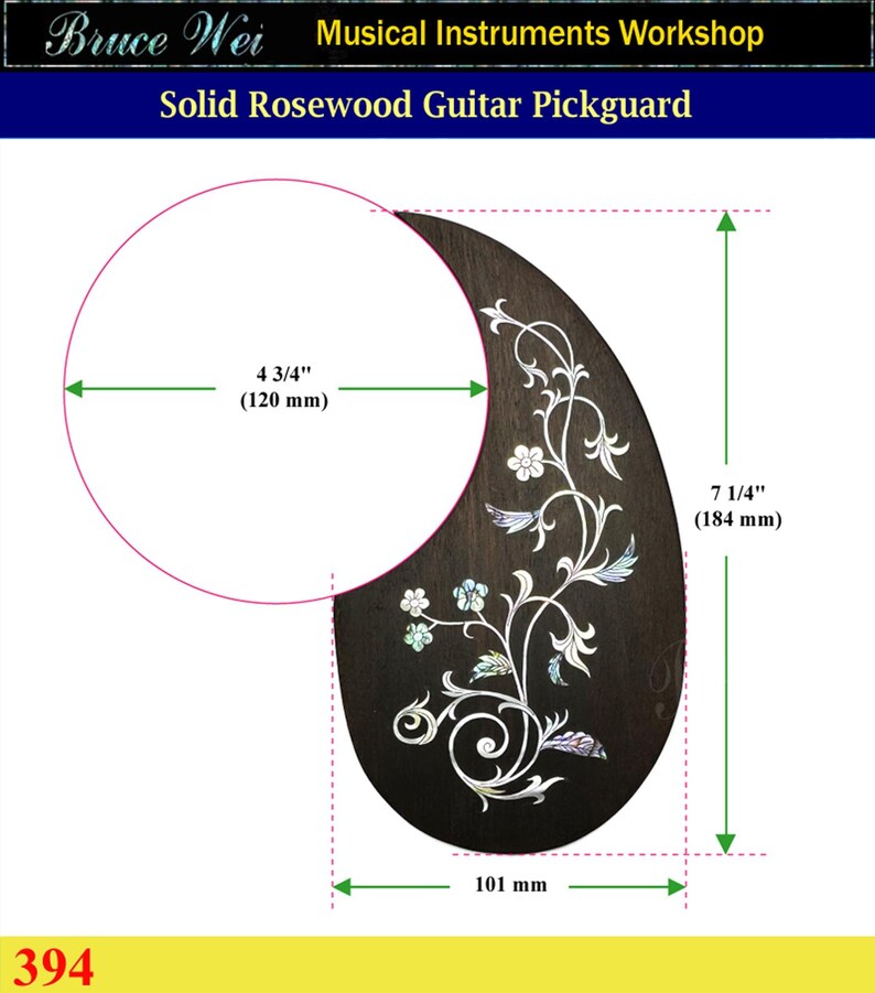 Golpeador de guitarra de palisandro macizo, incrustaciones de fregona y abulón, Bruce Wei (394) imagen 2