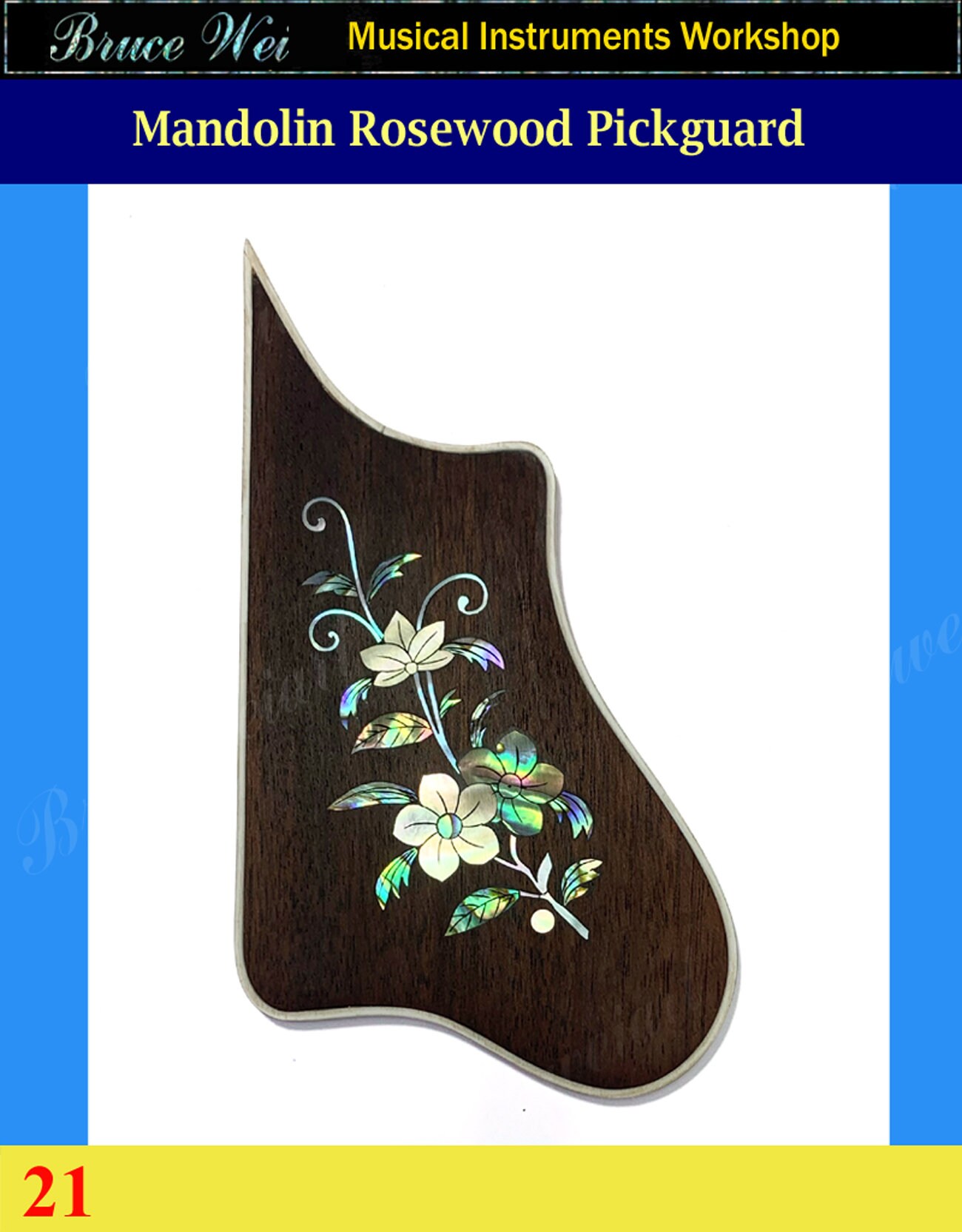 Pickguard de madeira de jacarandá para bandolim MOP, incrustação de abalone, Bruce Wei (21)
