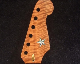 Mástil de repuesto para guitarra eléctrica tipo Stratocaster, hecho a mano en arce rizado macizo, con incrustaciones de vaquero, Bruce Wei GN-2113.
