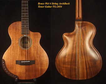 Bruce Wei Solid Hawaiian Koa, Acacia ARCH-BACK Cutaway 4 String Tenor Guitar, Eagle Inlay TG-2054