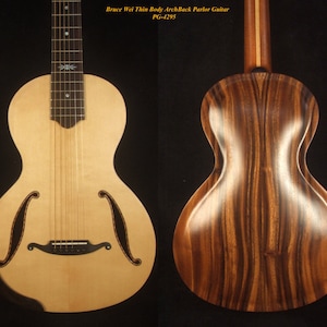 Handcrafted ArchBack Parlor Guitar Thin Body Solid Acacia, Spruce, MOP Inlay, Soft-bag, Bruce Wei  PG-4295