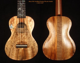 Bruce Wei Carved Archback Solid Curly Mango, Mahogany Piccolo/ Pocket Ukulele, HummingBird Inlay UAG11-2027