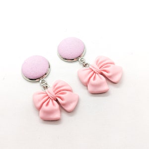 Pastel Pink Coquette Bow Plug Dangles | Double Flare | Screw Fit | Internally Threaded | 6mm | 7mm | 8mm | 9mm | 10mm | 11mm | 12mm | 13mm