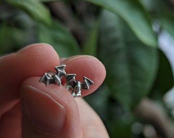 925 Sterling Silver Tiny Bat Stud Earrings