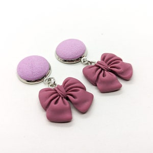 Dark Pink Coquette Bow Plug Dangles | Double Flare | Screw Fit | Internally Threaded | 6mm | 7mm | 8mm | 9mm | 10mm | 11mm | 12mm | 13mm