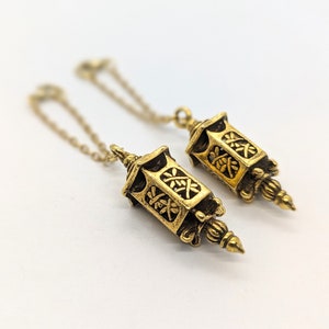 Antique Gold Lantern Ear Hangers | Gauge Tunnel Dangles