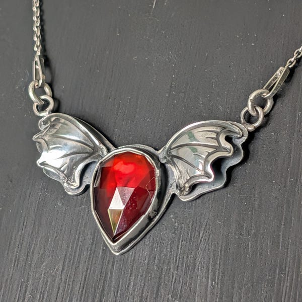 Sterling Silver Hessonite Garnet Bat Wing Necklace