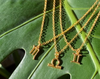 Delicado collar de oro con el signo del zodiaco: cadena de eslabones en capas, joyería del horóscopo