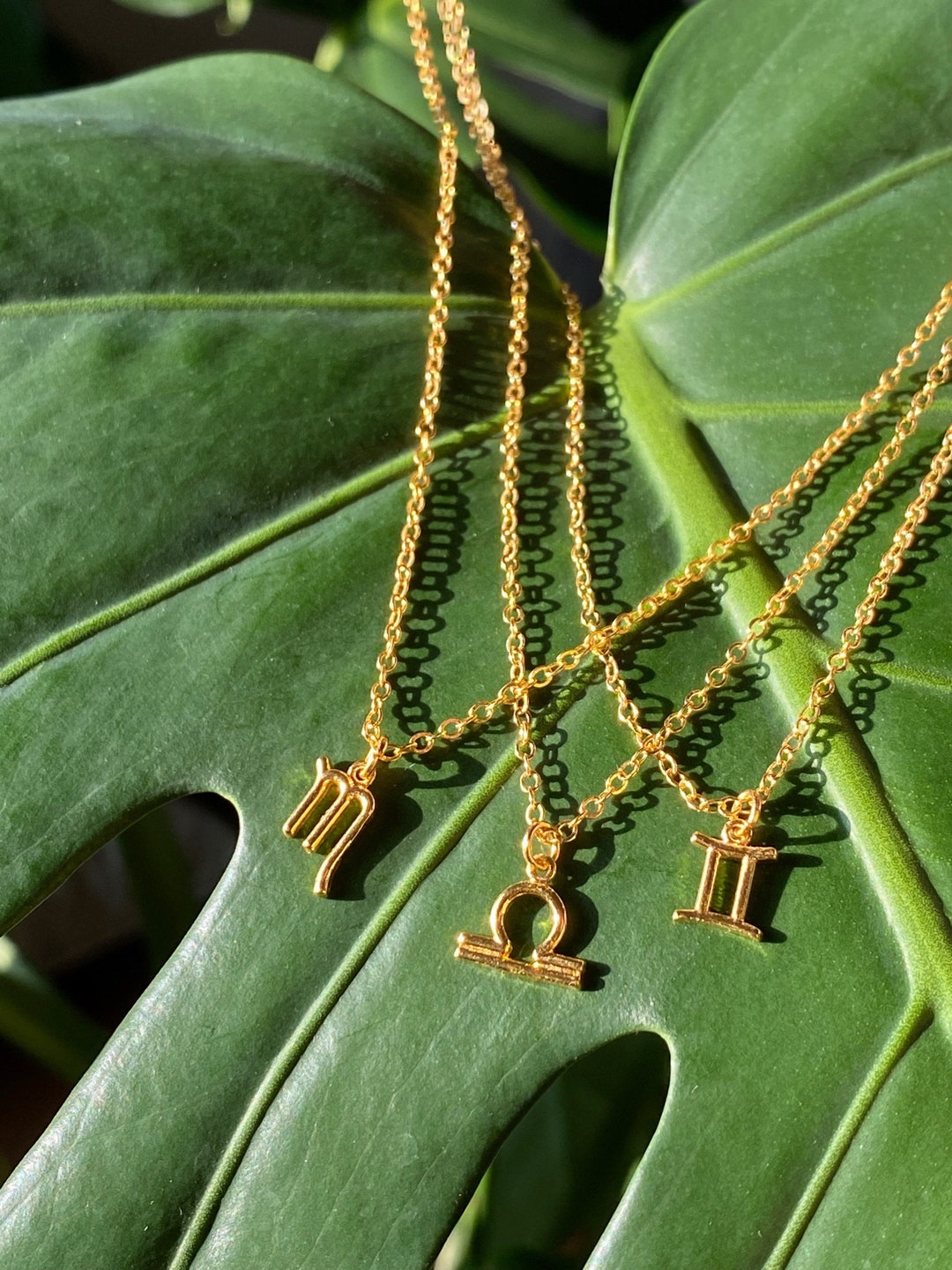 Dainty Gold Zodiac Sign Necklace, Dainty Gold Curb Chain, Layered