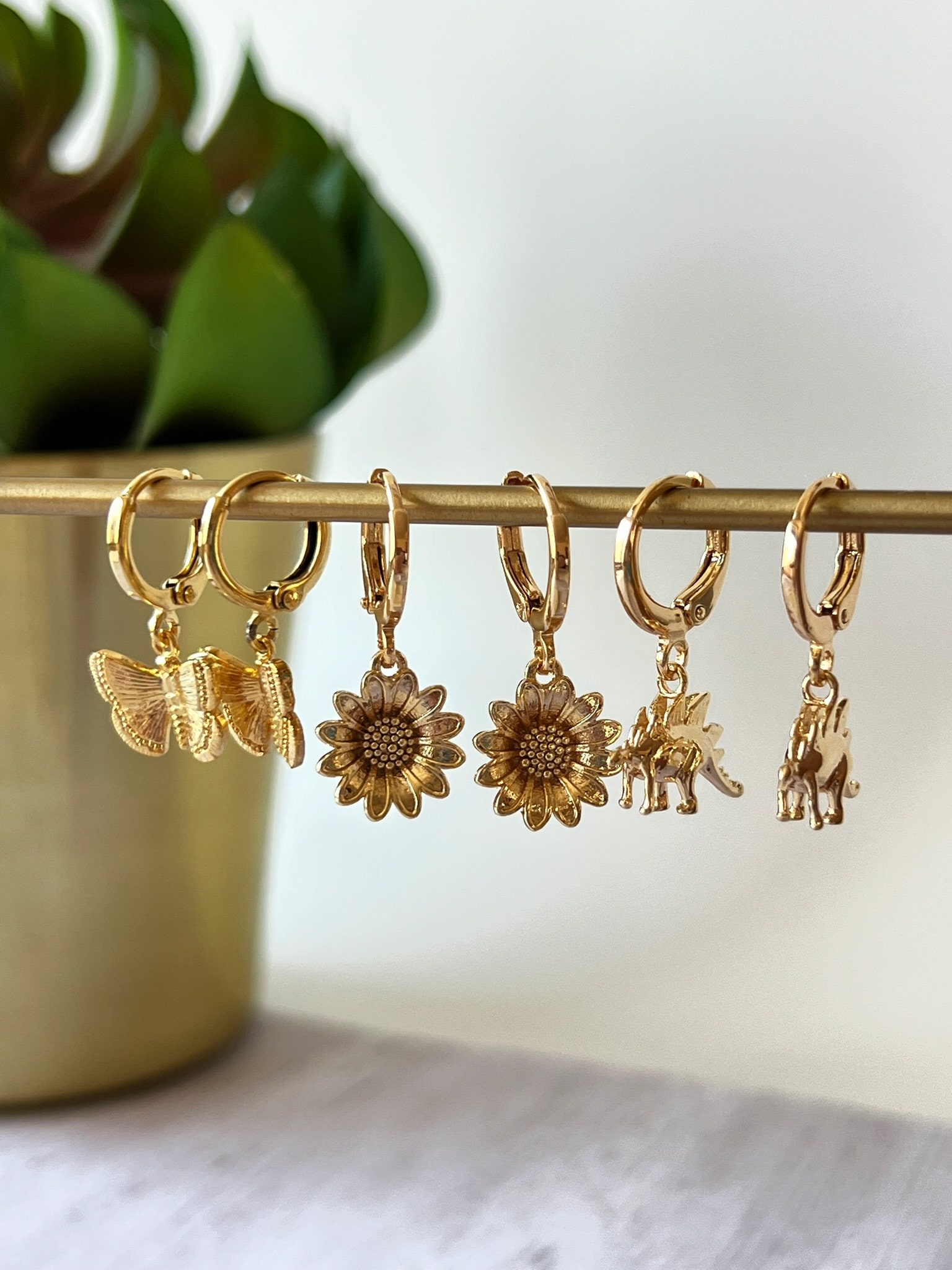 Flower Charm Huggie Earrings – Gold