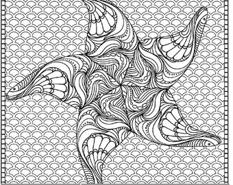 Printable Starfish Coloring Page For Adults PDF JPG Instant Download Beach Book Sheet Grown Ups Digital Stamp