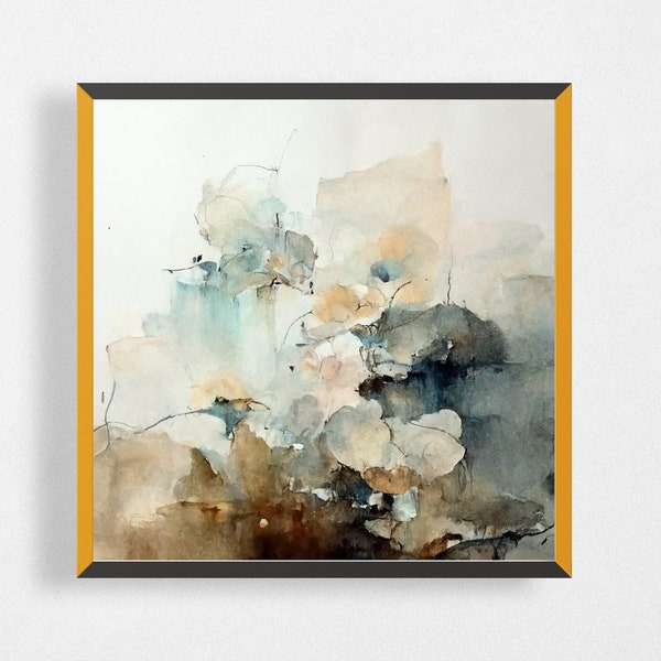 Modern Abstract Art, Muted Neutral Colors, Grey, Square Digital Print, Downloadable Printable wall Art Contemporary Wall Decor, Above Bed