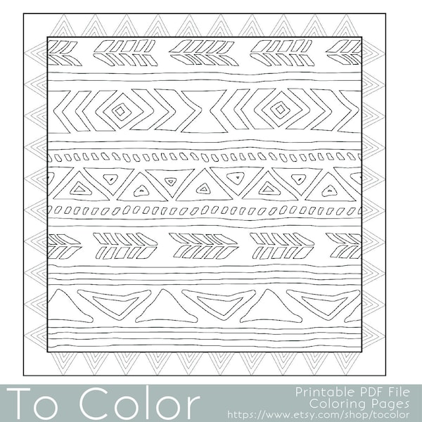 Tribal Printable Coloring Pages for Adults, Geometric Repeating Pattern, PDF / JPG, Instant Download, Coloring Book, Coloring Sheet, Grownup
