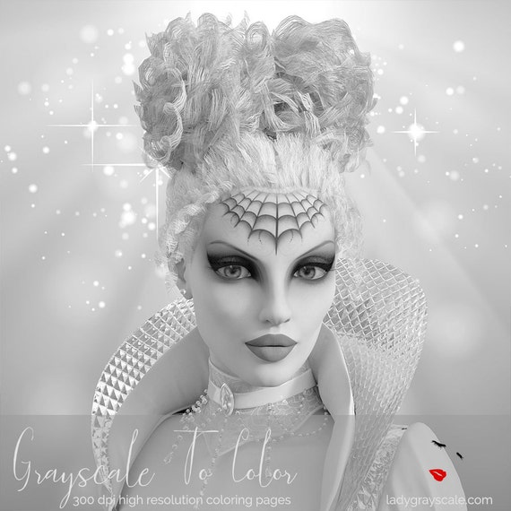 Fantasy Queen Woman Grayscale Coloring Page Greyscale