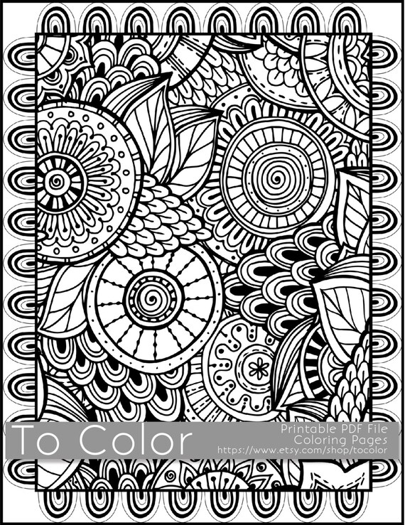 Download Items similar to Printable Coloring Pages for Adults, All Over Large Doodle Pattern, PDF / JPG ...