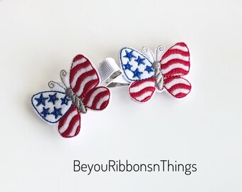 Butterfly Hair Clip - American Flag