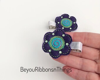 Purple Flower Rhinestones Hair Clip