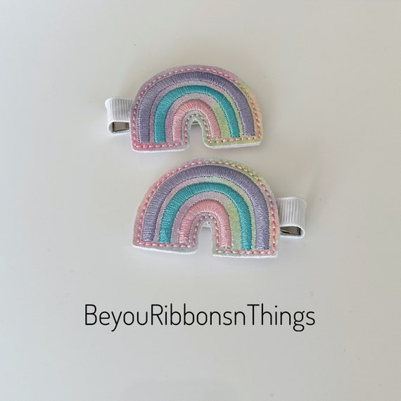 Pastel Rainbow Hair Clips Toddler Hair Clips by BeyouRibbonsnThings