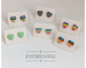 Rainbow Earrings - Striped Heart Earrings - Kids Earrings - Post Earrings for girls - Heart Girl Earrings - Gift for Girls