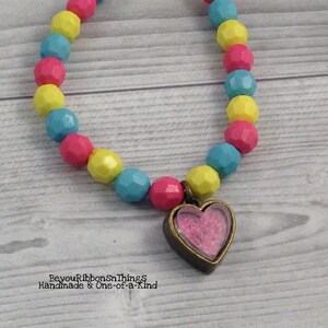 Girl Pink Heart Handmade Beaded Necklace