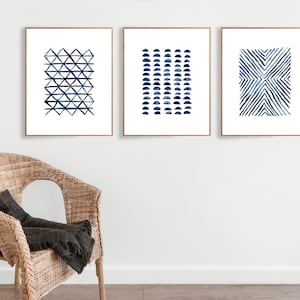 Printable Wall Art Set of 3 Blue Triptych Wall Art INSTANT DOWNLOAD image 1