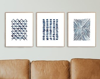 Printable Wall Art Navy Blue Wall Art Set of Three - Etsy