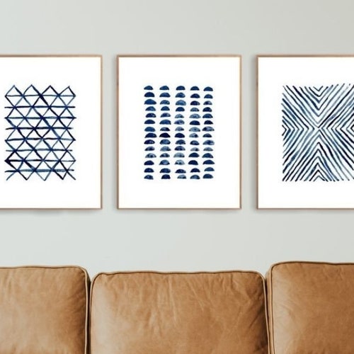 Printable Wall Art Set of 3 Blue Triptych Wall Art INSTANT Etsy