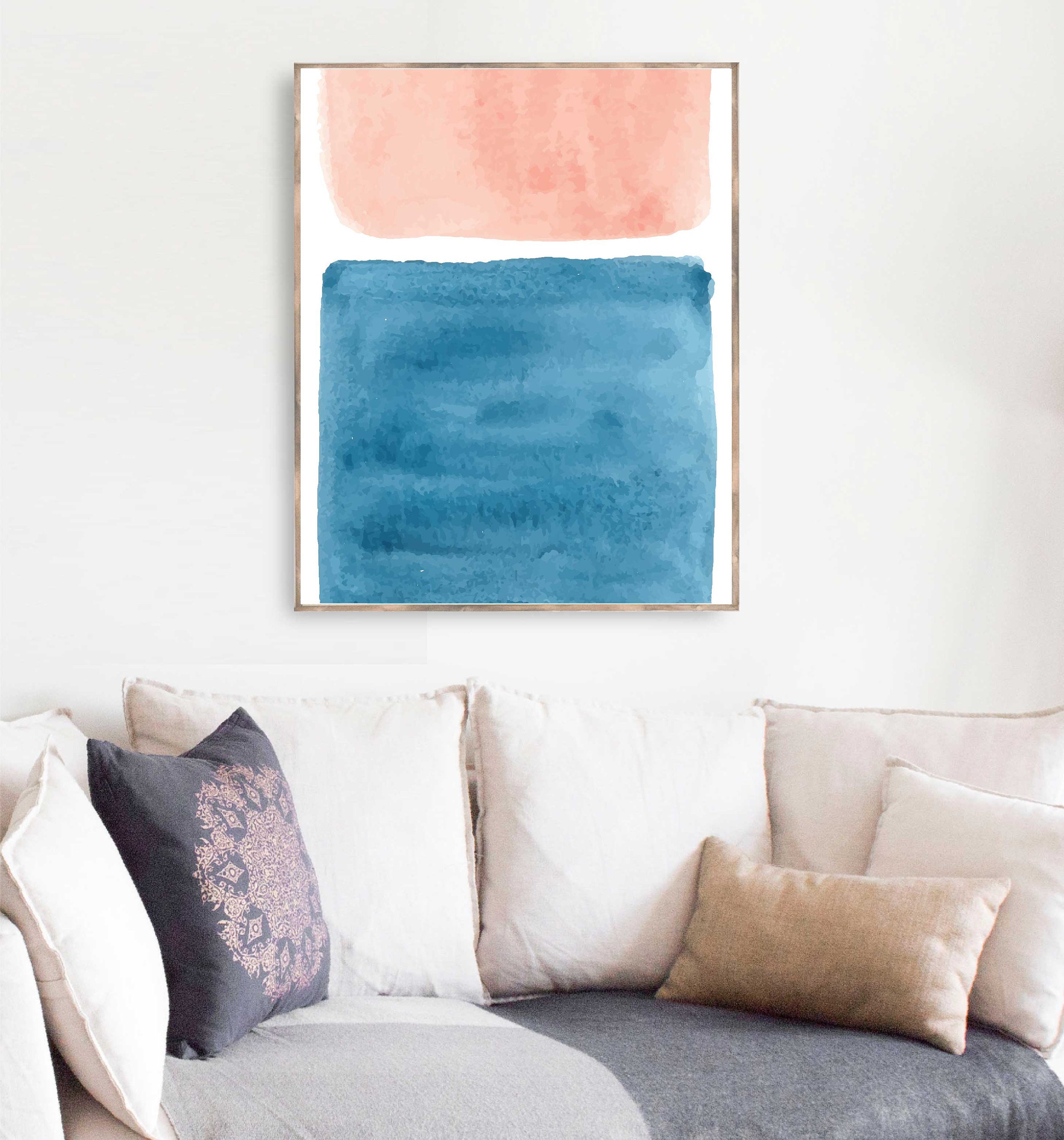 Navy Blue Wall Decor Blush Pink Wall Art Mid Century Modern Etsy
