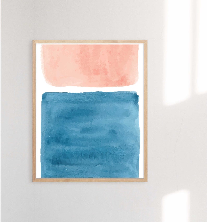 Navy Blue Wall Decor Blush Pink Wall Art Mid Century Modern Etsy