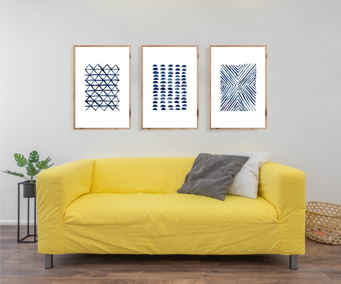 Printable Wall Art Set of 3 Blue Triptych Wall Art INSTANT Etsy