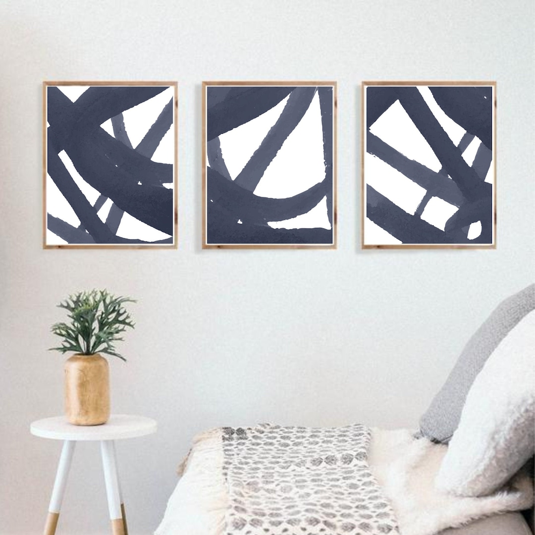 Printable Wall Art Navy Blue Wall Art Set of Three Etsy