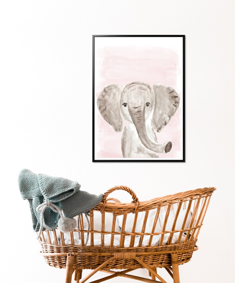 Elephant Art Print in Pink Safari Nursery Decor Animal Etsy