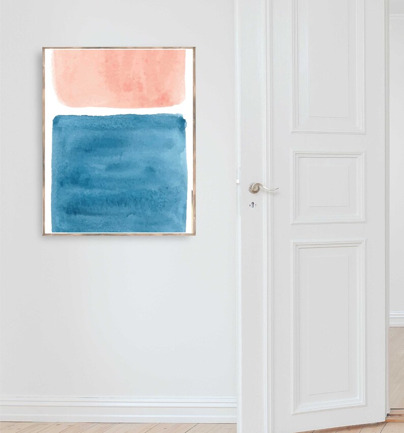 Navy Blue Wall Decor Blush Pink Wall Art Mid Century Modern Etsy