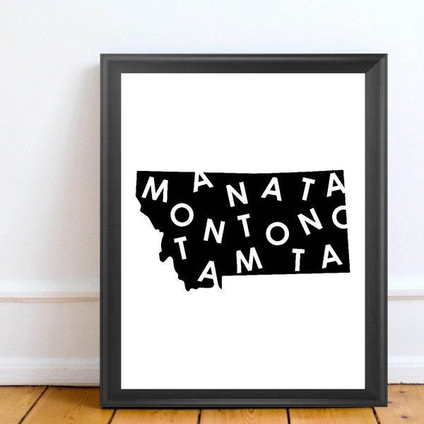 Montana Print, State Art Digital Download, Modern Map, Printable Typography, MT Souvenir Gift, Minimalist Travel Poster, Dorm Decor