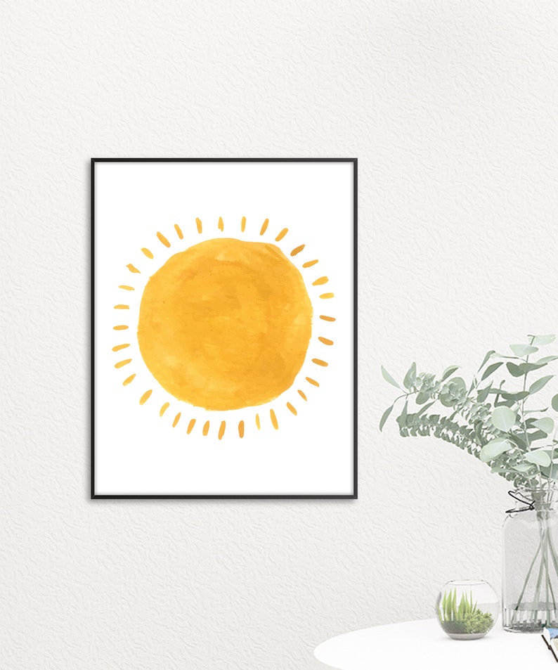 Sun Wall Art Yellow Sun Print Sunny Painting Poster Nursery Etsy