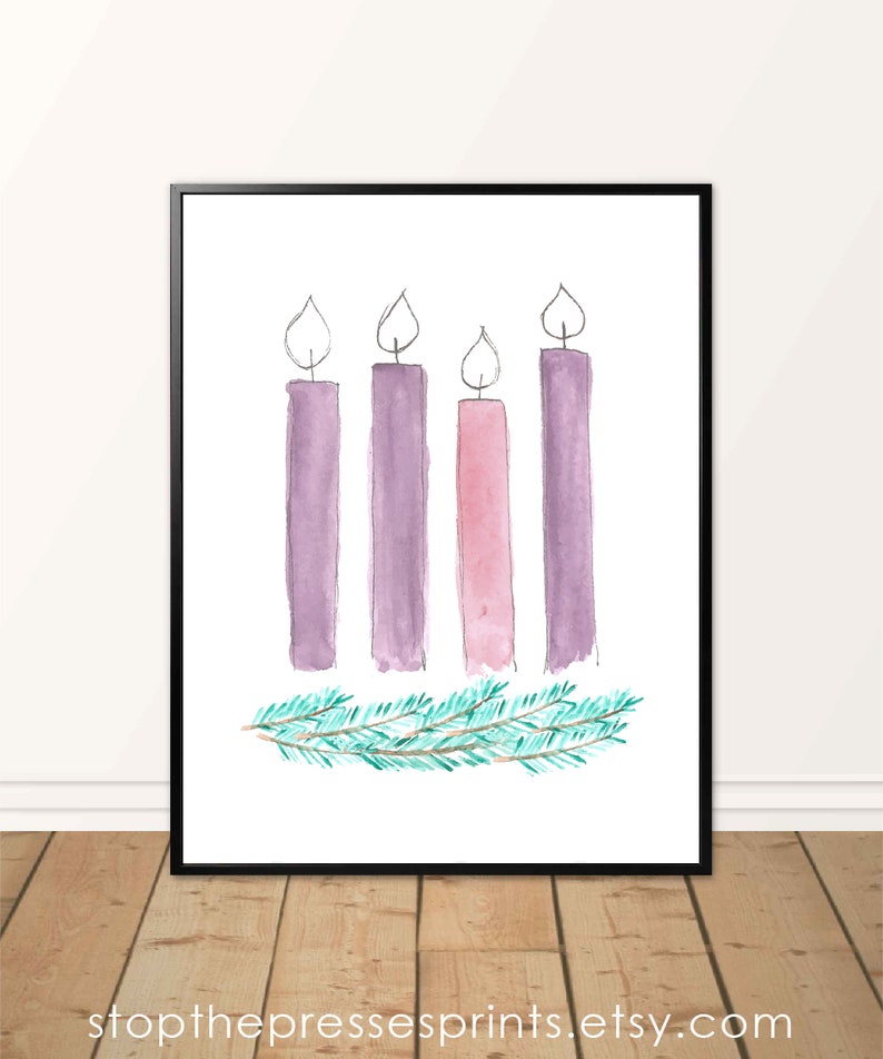 Advent Wreath Print Watercolor Advent Candles | Etsy
