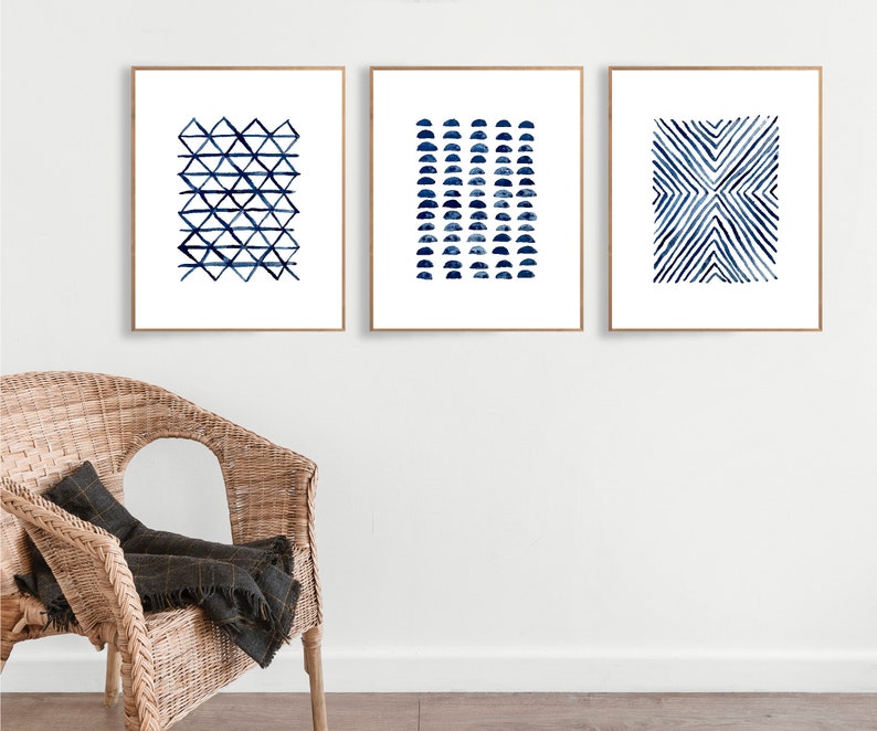 Printable Wall Art Set of 3 Blue Triptych Wall Art INSTANT DOWNLOAD image 1