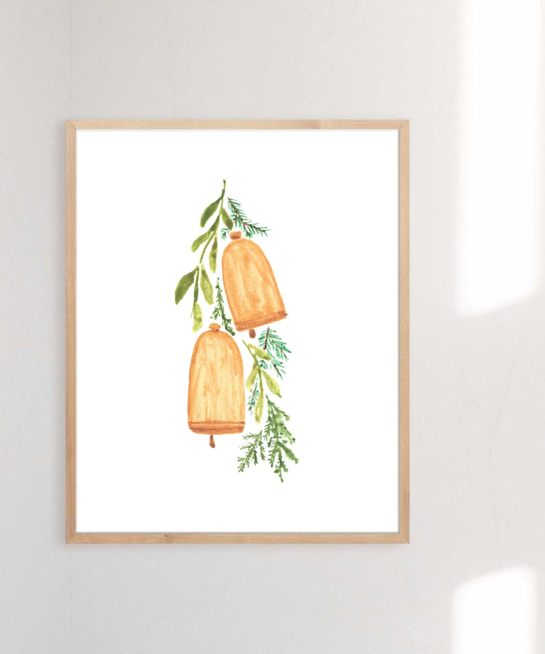 Christmas Bells & Holly Christmas Watercolor Painting Print 8.5x11 ...