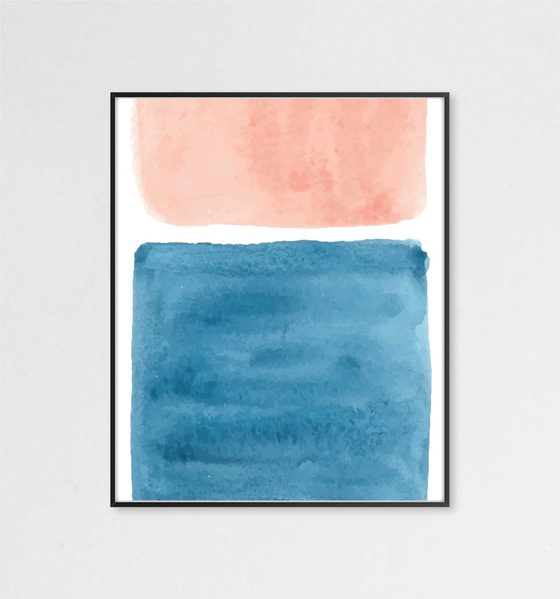 Navy Blue Wall Decor Blush Pink Wall Art Mid Century Modern Etsy