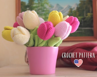 Crochet pattern Tulip, amigurumi flower, PDF tutorial