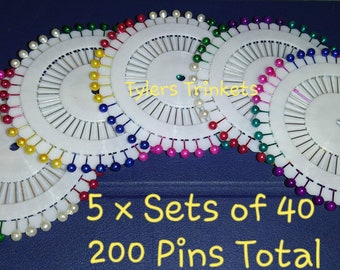 5 x Pin Wheels (200) pins Pearl Head Sewing 3.8cm Rainbow Colour Dress Making Needle Craft  Fabric  Haberdashery  Quilting Holder Berry