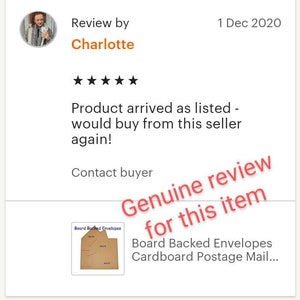 K&ouml;nnte beinhalten: Eine Kundenbewertung f&uuml;r Kartonumschl&auml;ge, mit einer F&uuml;nf-Sterne-Bewertung und dem Text "Produkt kam wie beschrieben an - w&uuml;rde wieder bei diesem Verk&auml;ufer kaufen!"